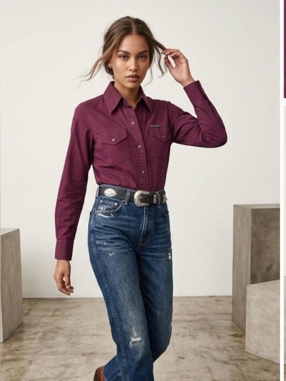 RARE Vintage Lois Jeans Burgundy Western Runway Shirt - Editorial Featured - S
